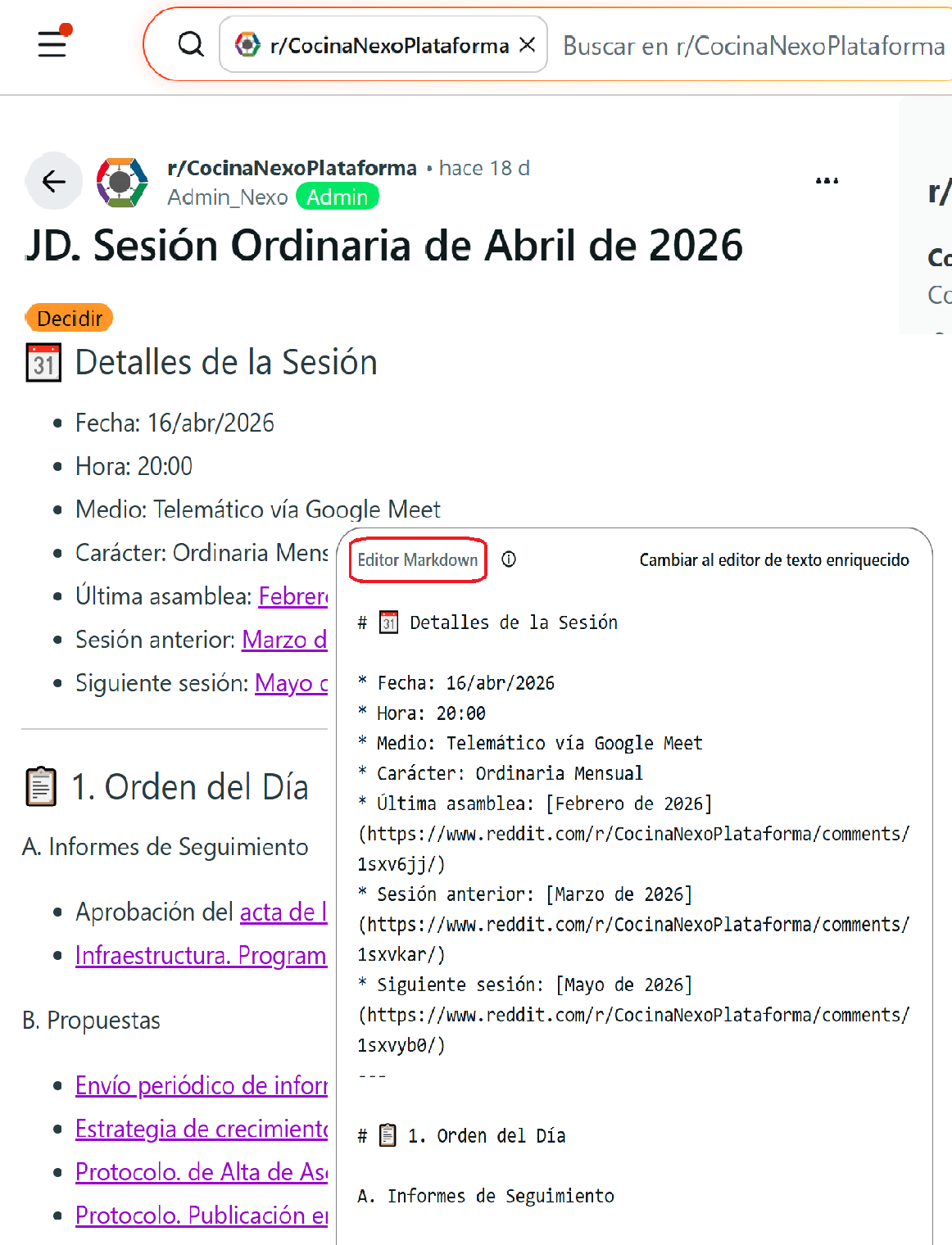 Editor Markdown superpuesto